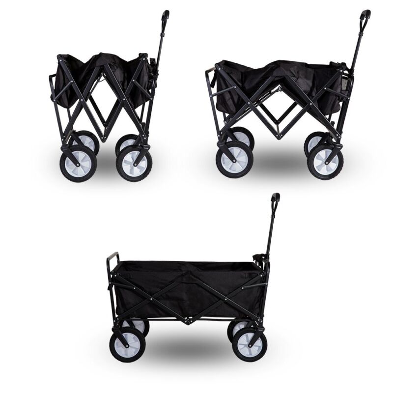 Heavy Duty Foldable Folding Garden Trolley Cart Wagon Truck 4 Wheels 150KG Black