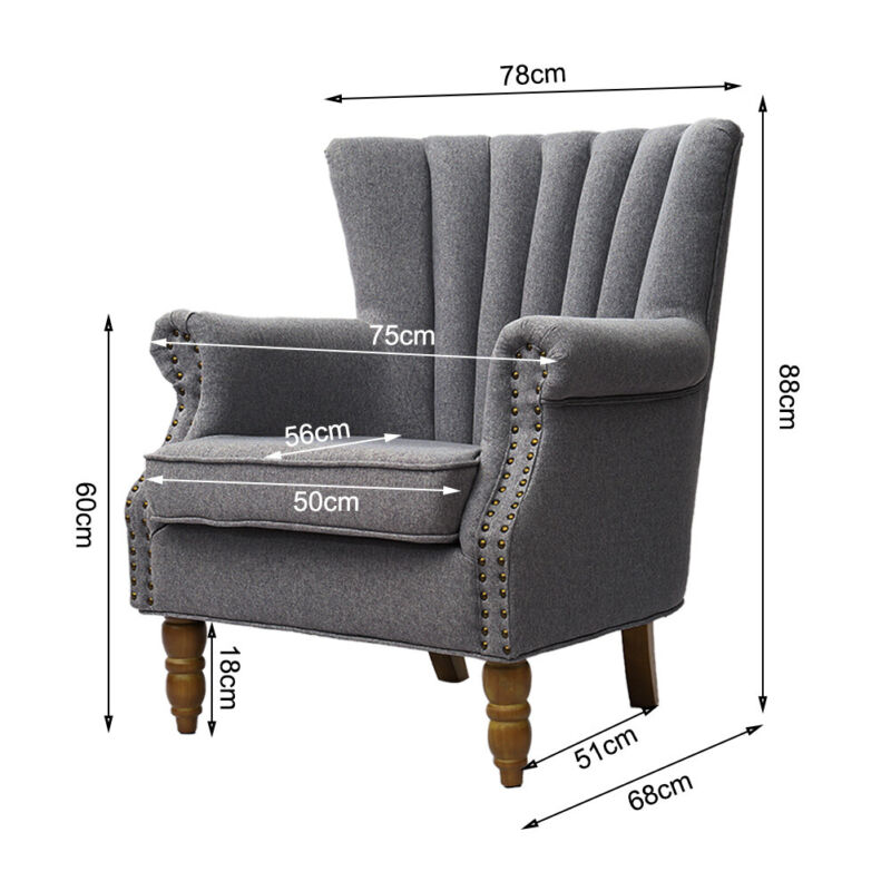 Victorian Retro Accent Armchair Wing High Back Chair Upholstered Lounge Fabric
