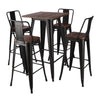 Wood Top Industrial Retro Iron Bar Table And 2/4 Seater Stool Set Kitchen Dining