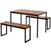 Dining Table and 2 Benches Set Industrial Kitchen Furniture Rustic Brown MW