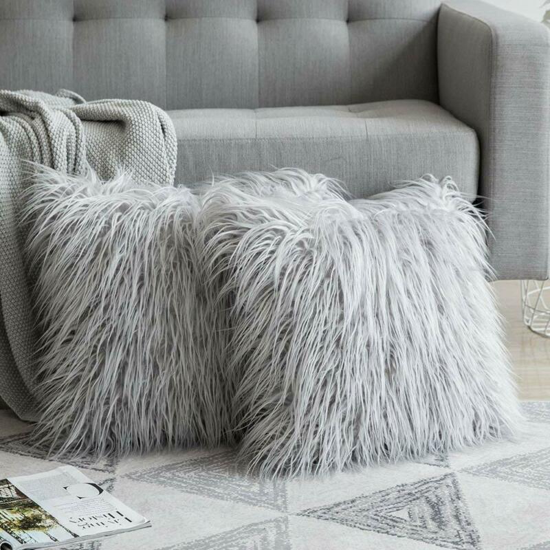 18" Plush Throw Pillow Case Fluffy Plush Sofa Cushion Cover Home Sofa Decor