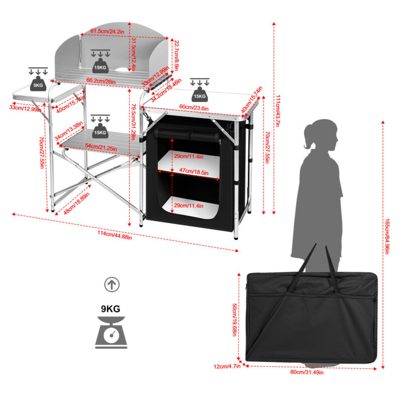 Outdoor Alu Camping Table Folding Storage Station Kitchen Cook Table with Bag