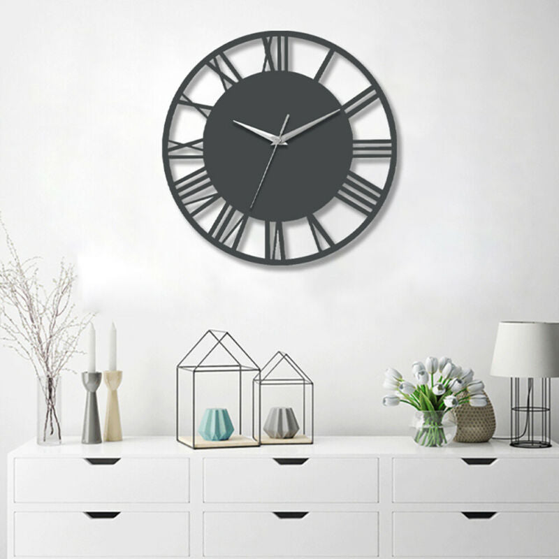 Round 30cm Kitchen Living Room Wall Clock Roman Numeral Skeleton Home Office