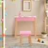 Kids Dressing Table and Stool Set Girls Vanity Table with Tri-Folding Mirror