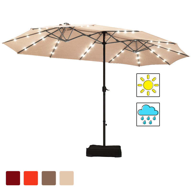 4.6M Solar 36 LED Patio Double-Sided Umbrella Outdoor Extra Large Crank Parasol