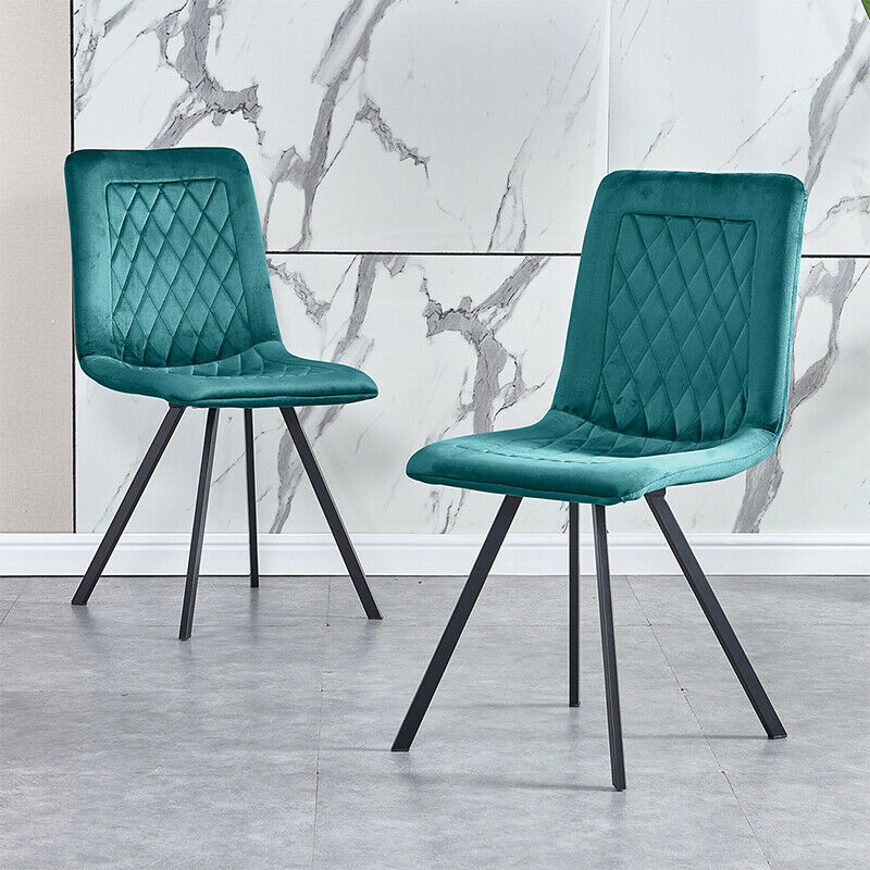 4 Pcs Green Velvet Dining Chairs Padded Seat Metal Legs Dining Room Kitchen Home