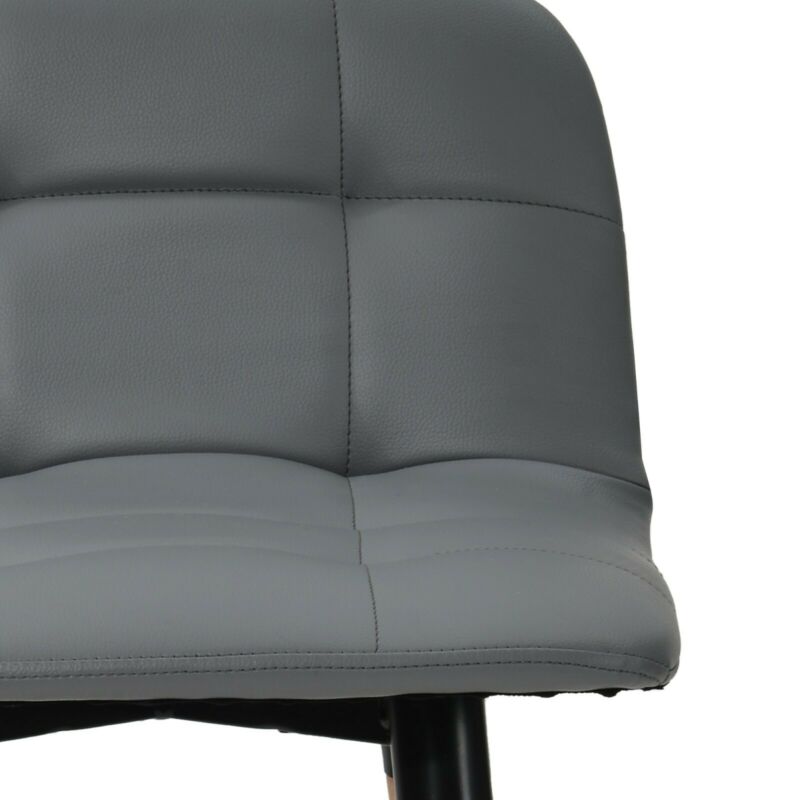 2 Pcs PU Leather Bar Stools Breakfast Stool Kitchen Pub Chairs Seat Grey