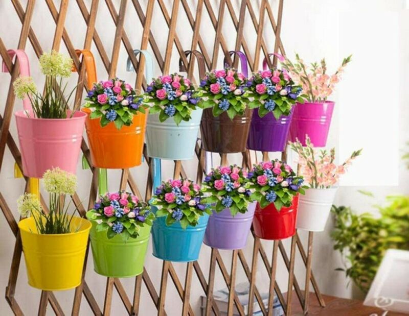 hanging barrel planter 10 Pack Hanging Flower Pot Balcony Deck Wall Fence Plant Planting Barr – Quildinc