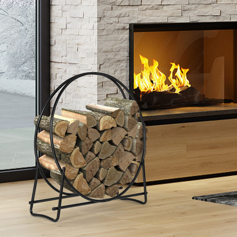 Firewood Rack Round Tubular Steel Log Baskets Heavy Duty Firewood Storage Log