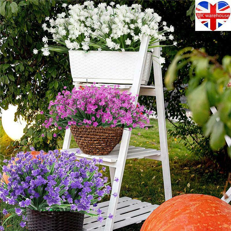 5 Bundles Artificial Flowers Plastic Fake Outdoor Plants Faux UV Resistant Decor