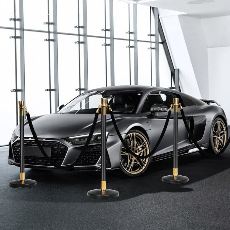 6 Polished Steel Queue Rope Barrier Posts Stands Crowd Control Stanchion 1.5M