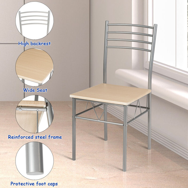 5PCS Dining Table & Chair Set Breakfast Bar Kitchen Furniture with Glass Desktop