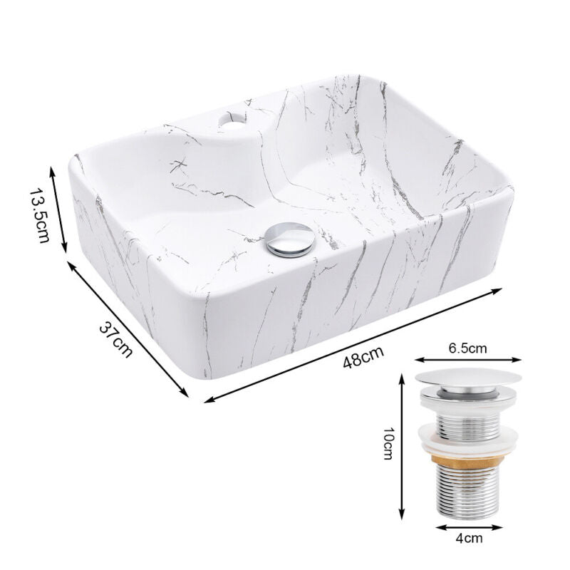 Counter Top Rectangle Marble Ceramic Sink Cloakroom Bathroom Vanity Basin 1 Hole