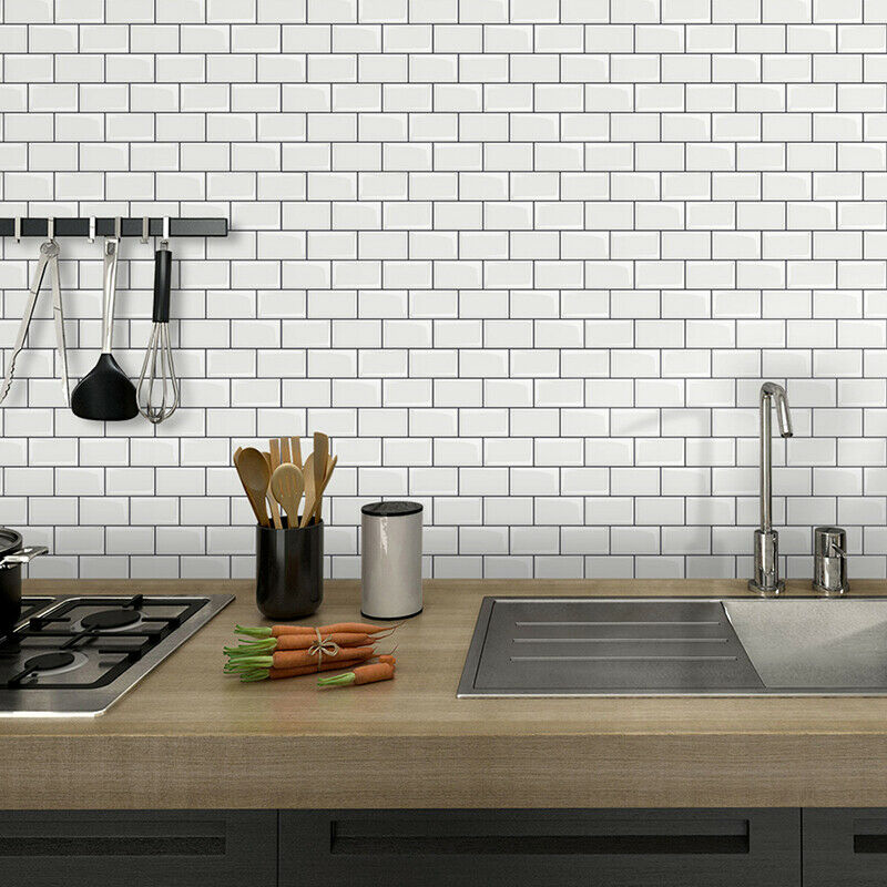 10Pcs Peel and Stick Wall Stickers Tile Effect Self Adhesive Kitchen Living Room