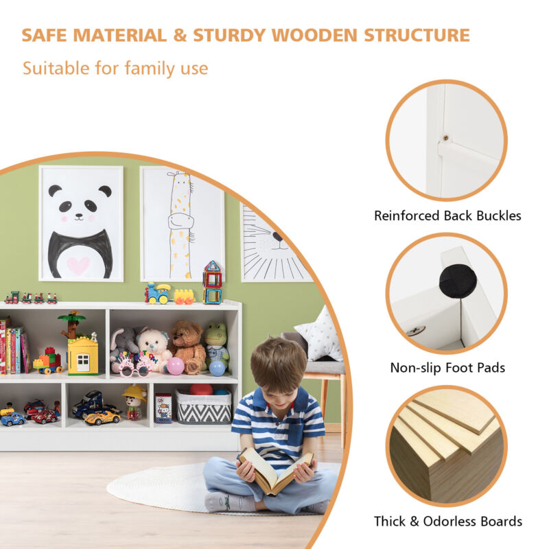 Wooden Storage Bookcase 2 Tier 5 Cube Open Shelf Cabinet Kids Toy Organizer