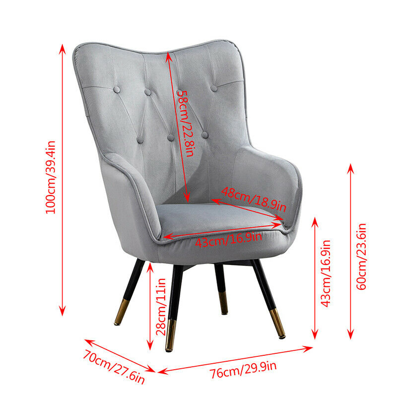 Grey Wing Back Occasional Chair Tub Armchair Living Room Fireside Sofa Lounge BN