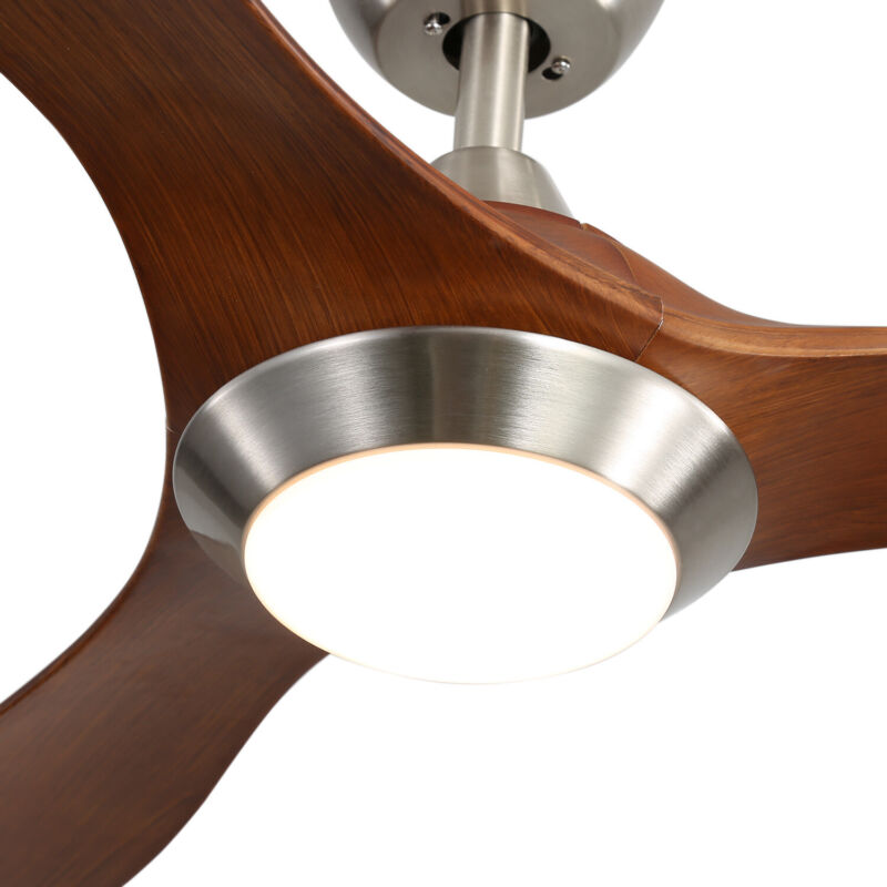 52" Oak Wood Effect Ceiling Fan With 3 Colors Light 6 Fan Speeds Timer w/Remote