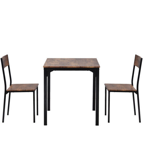 Dining Table and 2 Chairs Wooden Steel Frame Industrial Kitchen Furniture Set MK