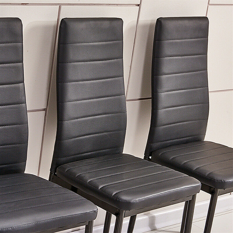 4pcs Black Faux Leather Dining Chairs Kitchen Dinning Room Metal Leg Padded Seat