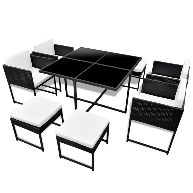 42762 21 Piece Outdoor Dining Set Black Poly Rattan (UK/IE/FI/NO Only) K6P6