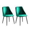 Set of 2 Velvet Dining Chairs Accent Chairs Padded Seat Metal Legs Kitchen Green