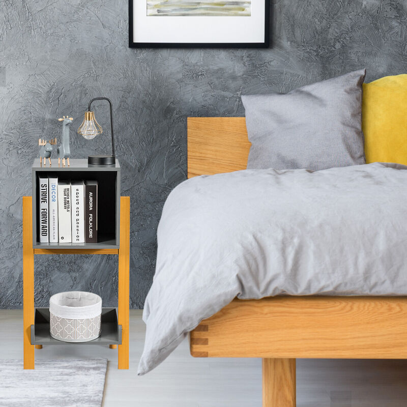 Side End Table Wooden Compact Storage Bookcase with Open Drawer and Bottom Shelf