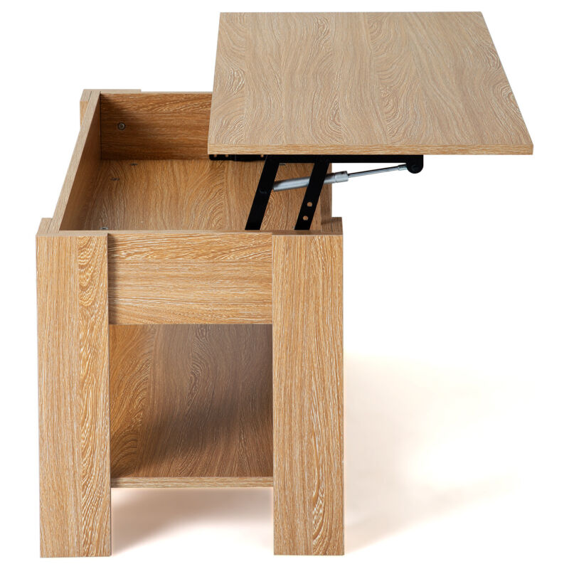 Wooden Coffee Table With Lift Up Top Storage And Shelf Living Room Furniture Oak