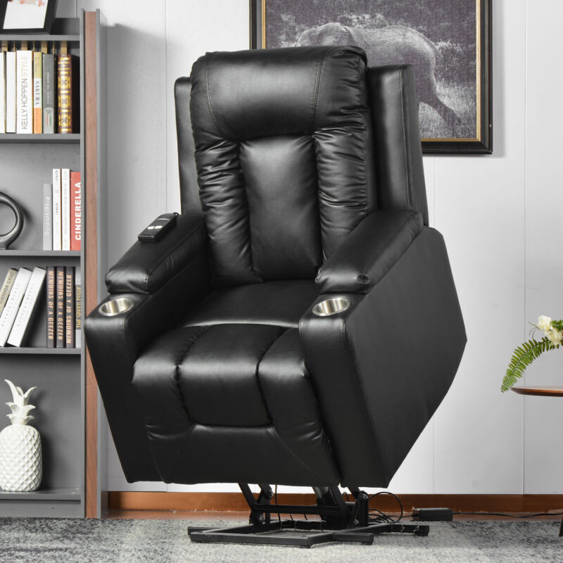 Merax black pu leather power recliner and lift chair lifting best sale recliner