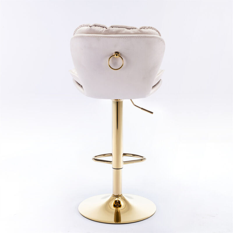 Bar Stools Set of 2 Adjustable Height Swivel Velvet Tufted Pub Bar Chairs Beige