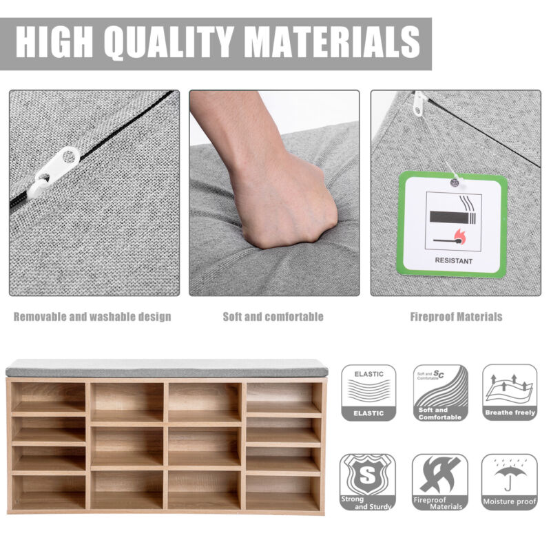 Multi-Storage Shoe Rack w/ 14 Compartments Cushion Moving Shelves for Home Oak