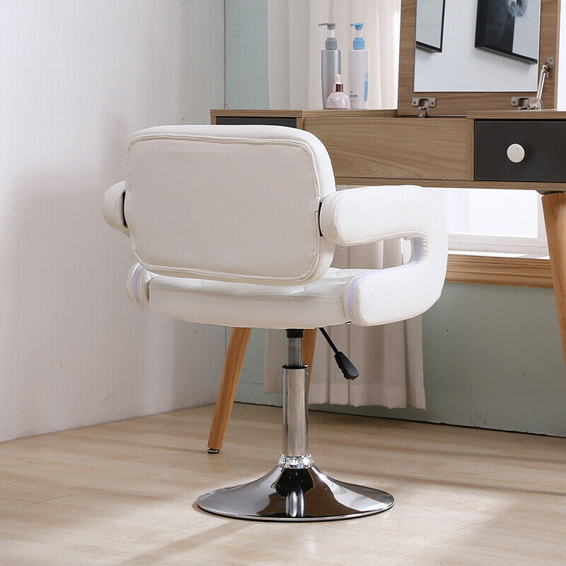 1pcs Adjustable Height Salon Chair Bar Stool PU Leather White Home Dining Room