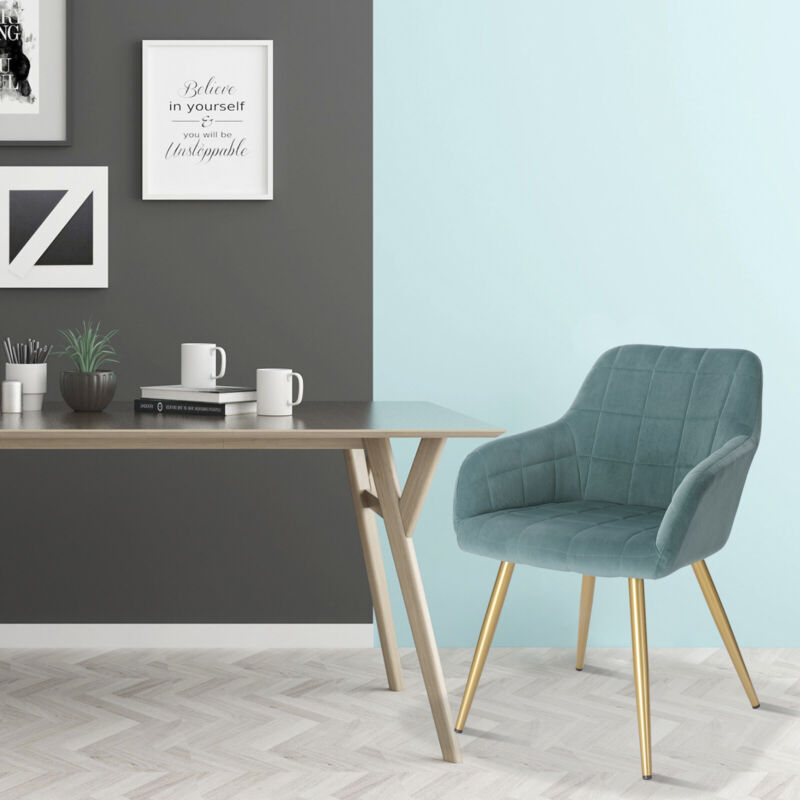 1x Dining Chair Velvet Seat Padded Breakfast Armchair w/ Backrest Kitchen Lounge