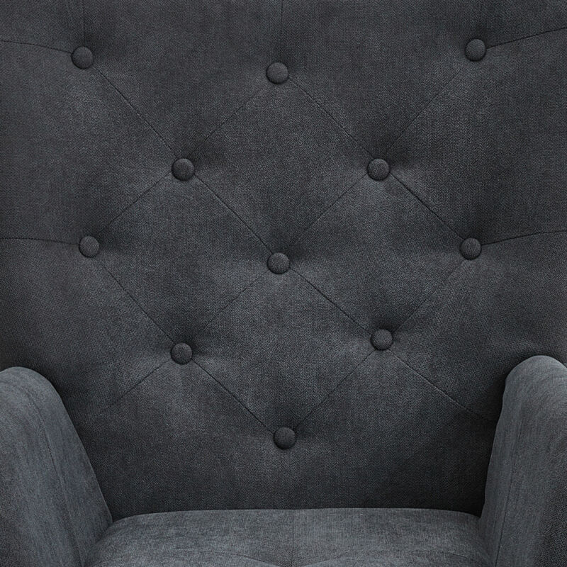 Occasional Button High Back Fabric Oak Legs Armchair Sofa Chair Footstool Suite