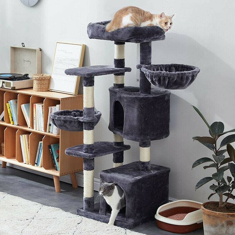 Cat Tree Cat Scratching Post Climb Tower Kitten Toy Scratcher Activity Black