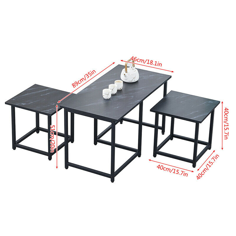 Set of 3 Coffee Table with 2 Stools Set Nesting Table Living Room Office Lounge
