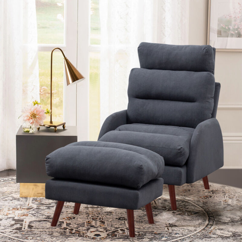 Upholstered Velvet Single Sleeper Sofa Recliner Home Cinema Armchair with Stool