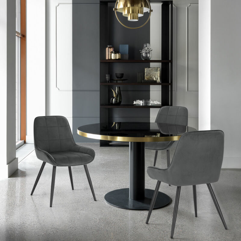 2x Dining Chairs Velvet Padded Kitchen Chairs w/ Backrest Metal Legs Restaurant