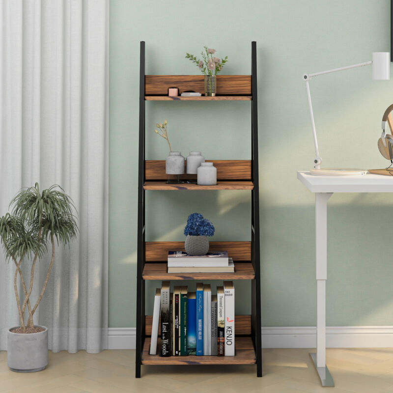 4 Tier Ladder Shelf Bookcase Display Storage Unit Free Standing Living Room