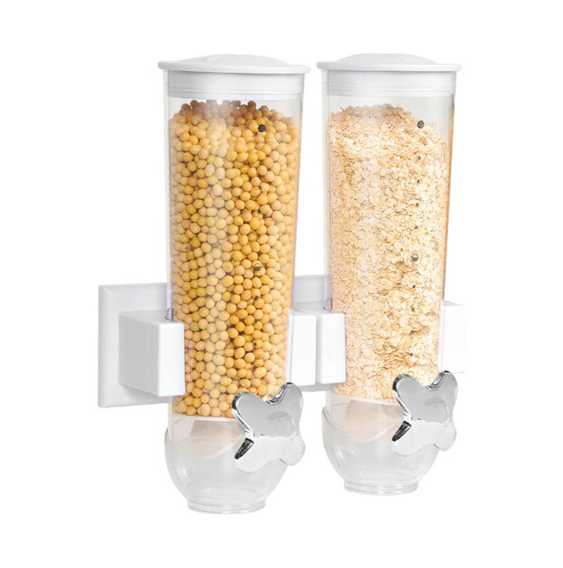 Double Cereal Dispenser Wall Mounted Large Capacity Storage Container Kitchen UK