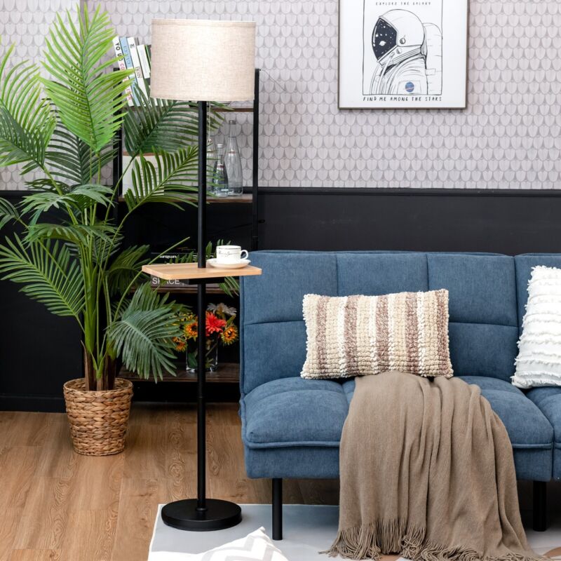 Modern Floor Lamp Standing Lamp with Shelf Plate and Dual USB Charging Ports
