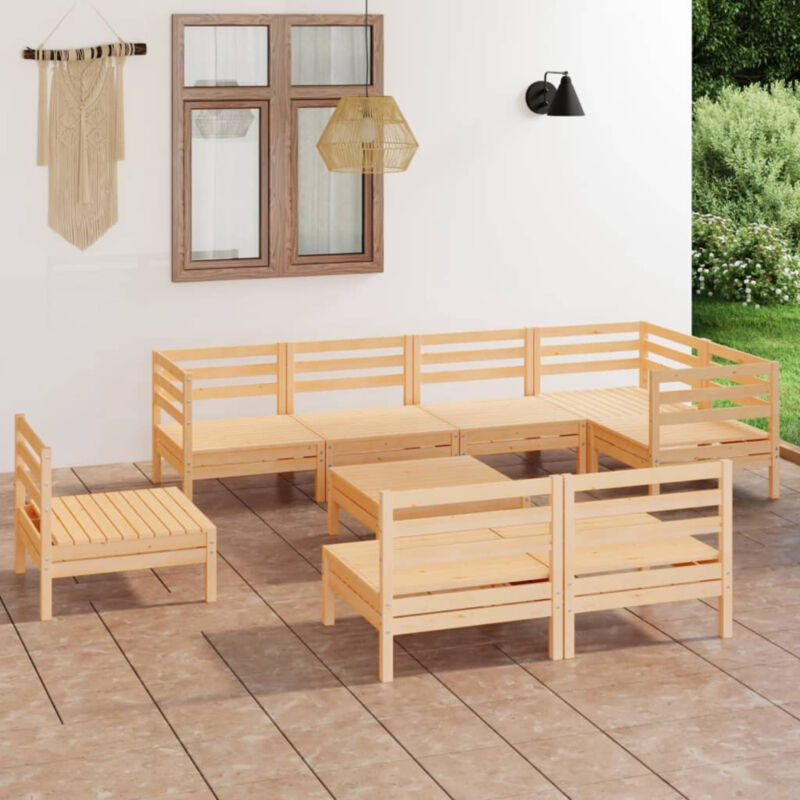 9 Piece Garden Set Solid Pinewood G5B9