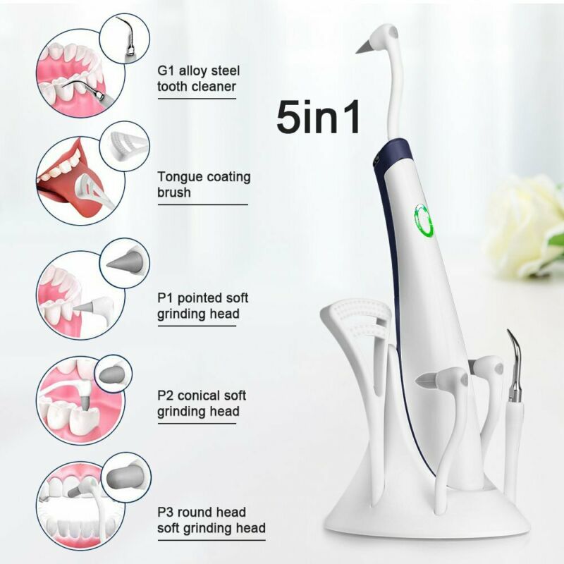 5in1 Tooth Polishing Cleaner Ultrasonic LED Electric Oral Teeth Cleaning Kit