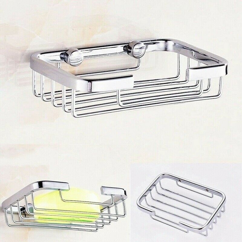 Silver Stainless Steel Soap Holder Dish Bathroom Wall Mounted Storage Rack UK
