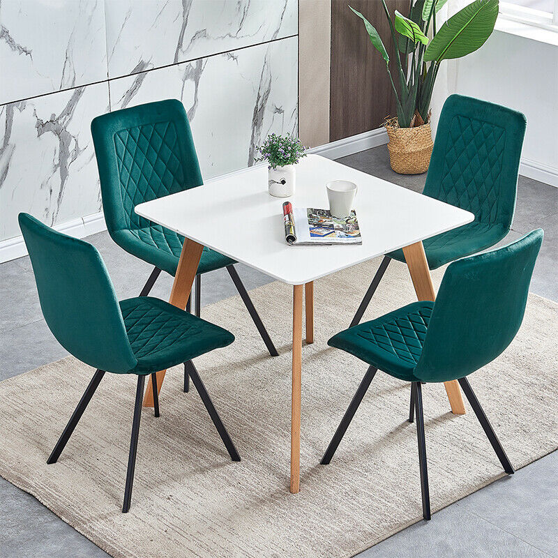 4 Pcs Green Velvet Dining Chairs Padded Seat Metal Legs Dining Room Kitchen Home