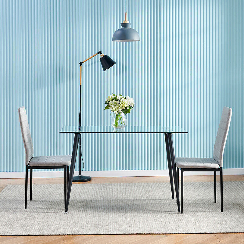 Set of 4 Grey Fabric Dining Chairs High Back Padded Seat Kitchen Dining Room BN