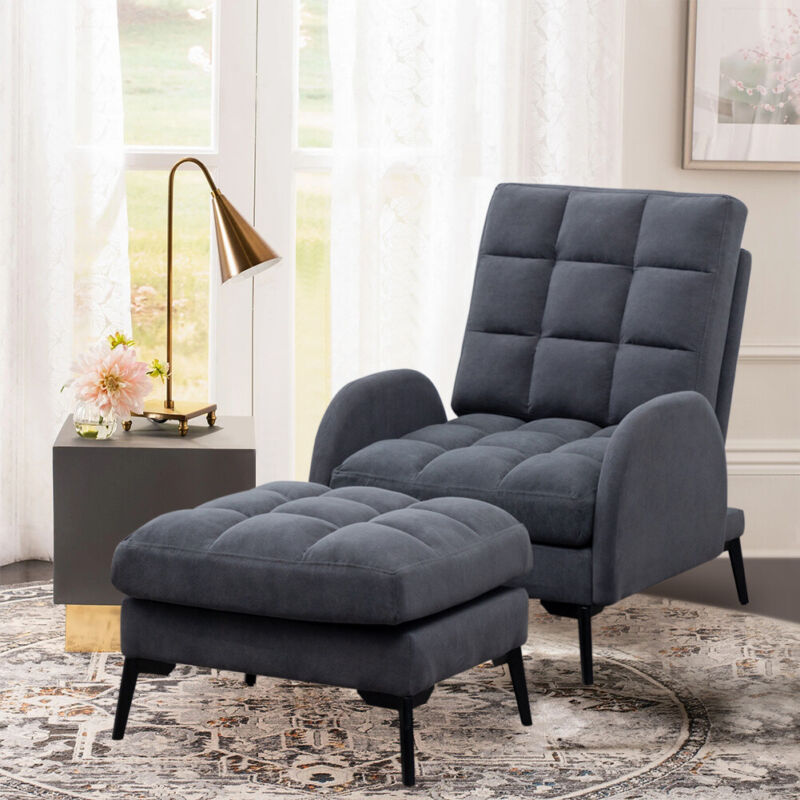 Upholstered Velvet Single Sleeper Sofa Recliner Home Cinema Armchair with Stool