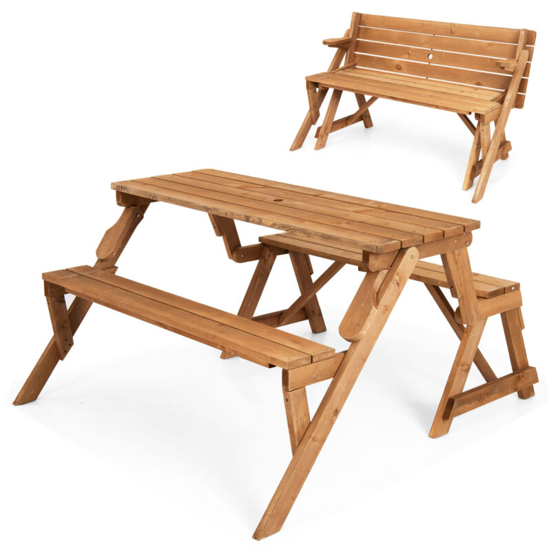 Wood folding garden picnic table deals and bench 2 in 1