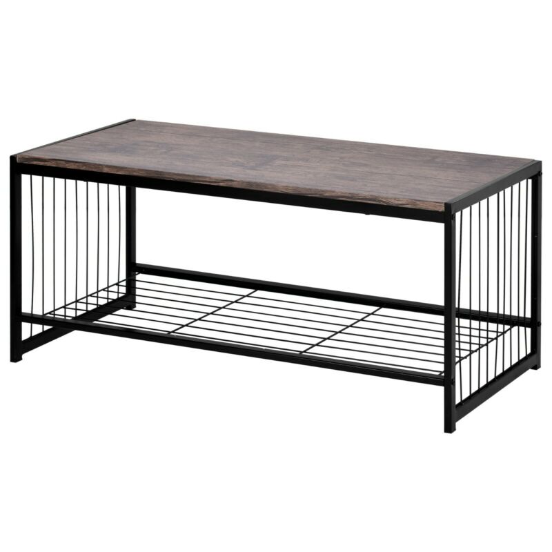 2-Tier Coffee Table Tea Sofa Table with Shelf Storage Metal Frame 100x50x45cm