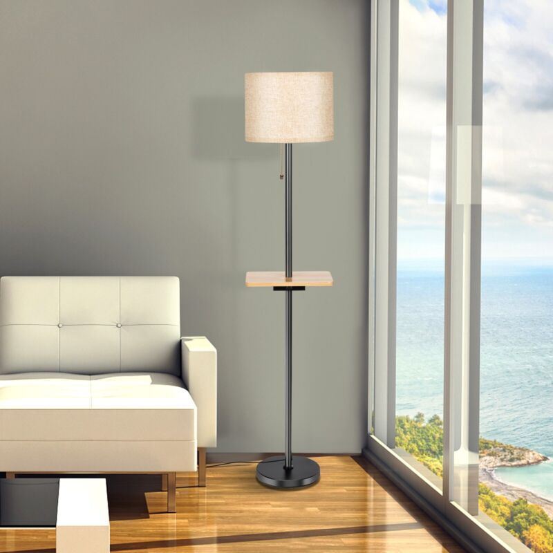 Modern Floor Lamp Standing Lamp with Shelf Plate and Dual USB Charging Ports