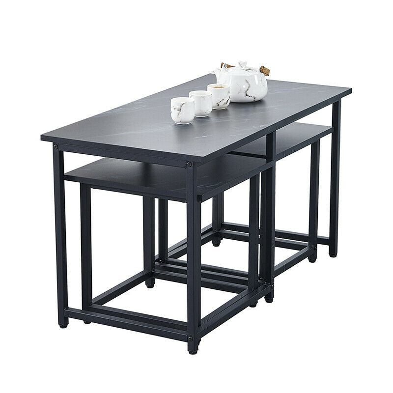 Set of 3 Coffee Table with 2 Stools Set Nesting Table Living Room Office Lounge